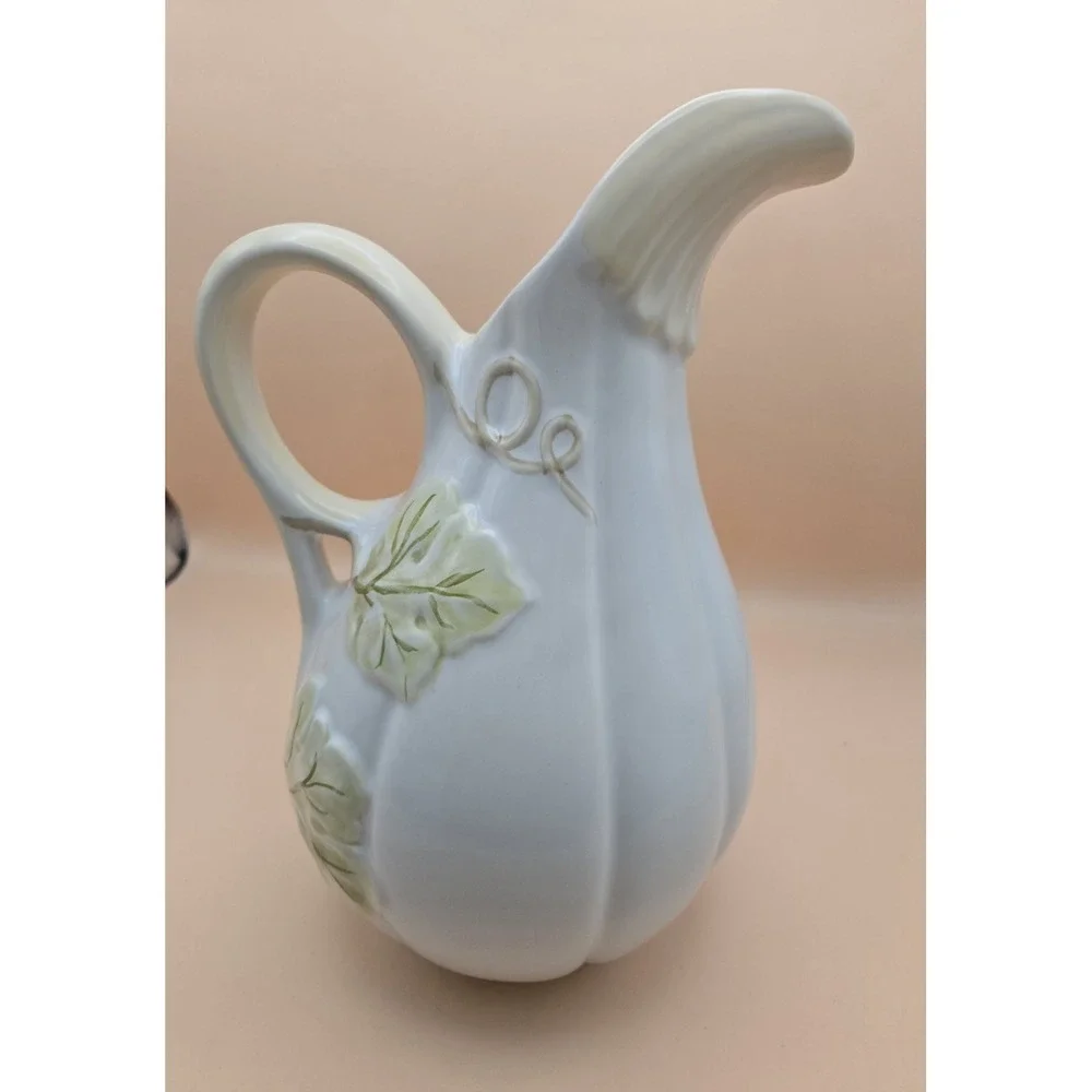 Ceramic Pitcher Gourd White‎ And Light Green Embossed
